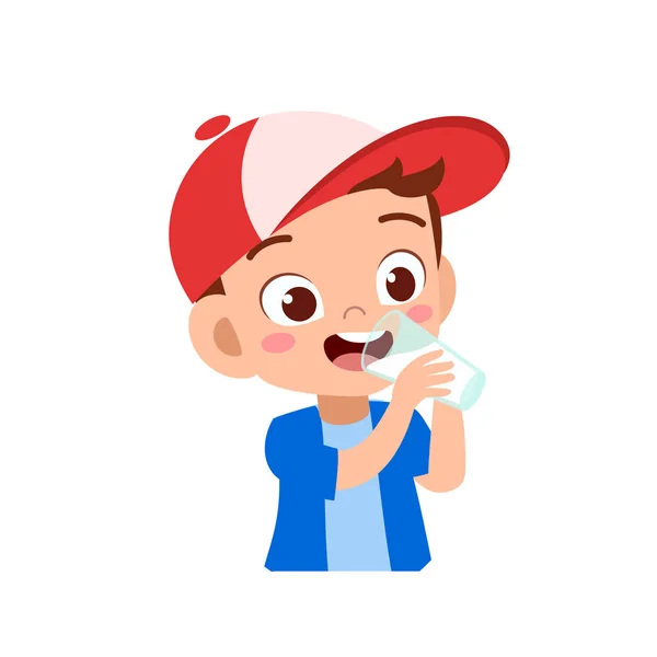 Happy kid drink milk vector illustration — Stock Vector