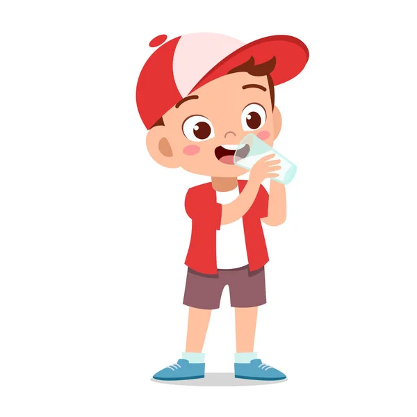 Feliz niño beber leche vector ilustración — Vector de stock