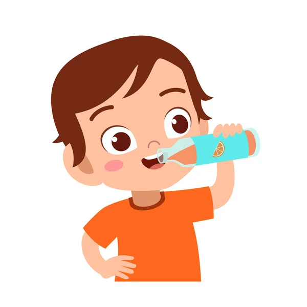 Criança feliz beber suco vetor ilustração — Vetor de Stock