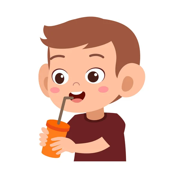 Feliz niño beber jugo vector ilustración — Archivo Imágenes Vectoriales