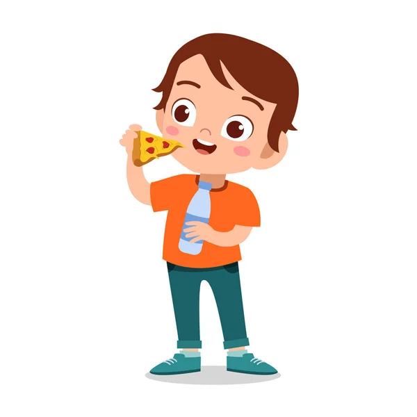 Niño feliz comer ilustración vector — Vector de stock