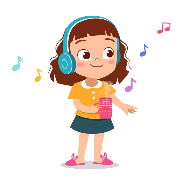 Copil fericit asculta muzica vector — Vector de stoc