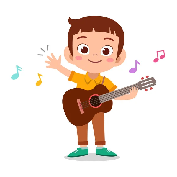 快乐的孩子玩吉他音乐矢量 — 图库矢量图片