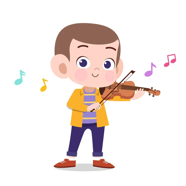 Happy kid play violin music vector — Stock Vector