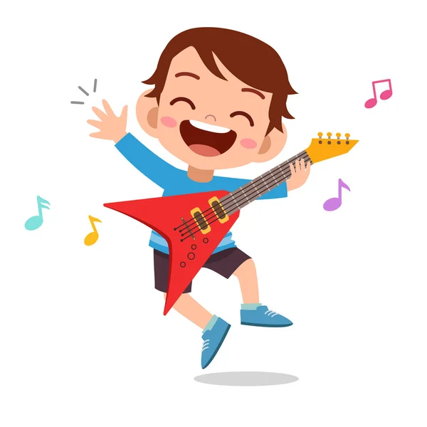 快乐的孩子玩电吉他音乐矢量 — 图库矢量图片