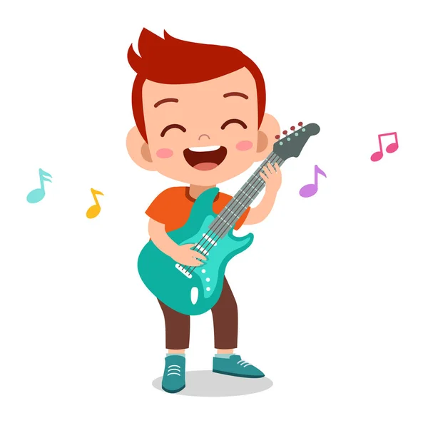 Happy Kid spelen elektrische gitaar muziek vector — Stockvector