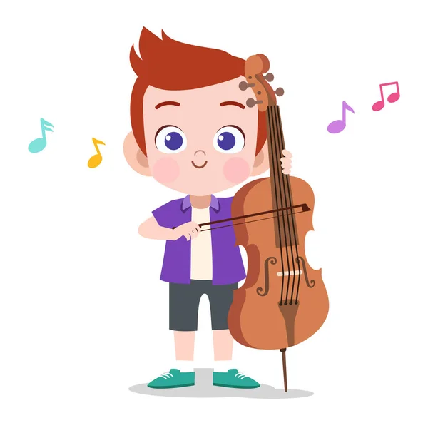 Gelukkig Kid spelen cello muziek vector — Stockvector