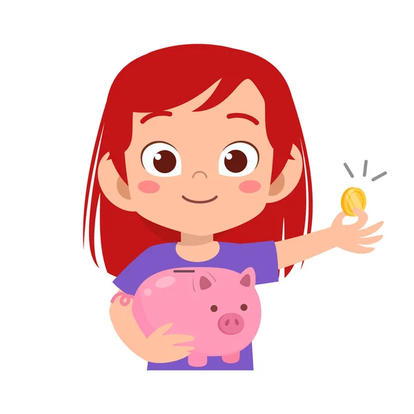 Happy Kid Holding piggy bank vektor — Stock vektor