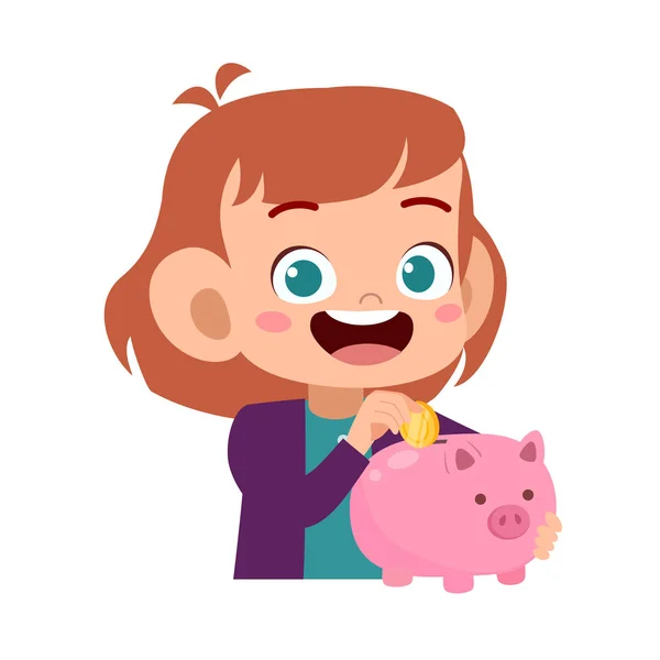 Happy kid holding piggy bank vector — Stock Vector