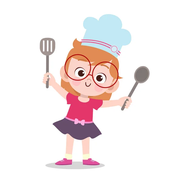Enfant heureux cuisine chef vecteur illustration — Image vectorielle