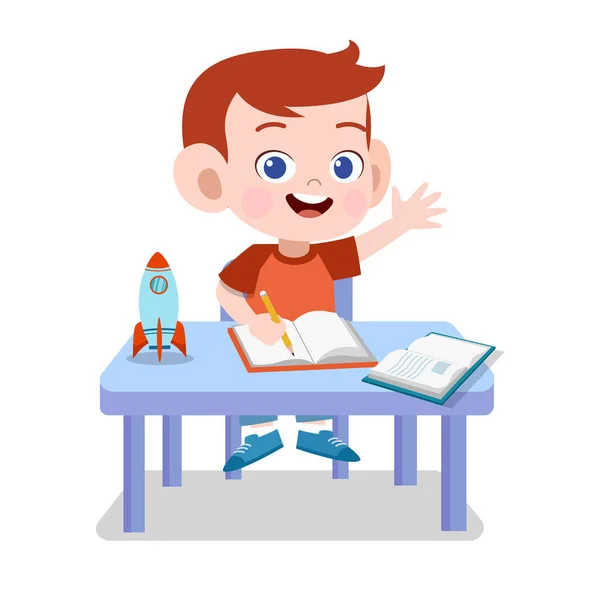Enfant heureux étude devoirs vecteur illustration — Image vectorielle