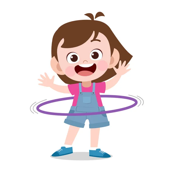 Criança feliz brincar com hula hoop vetor ilustração —  Vetores de Stock