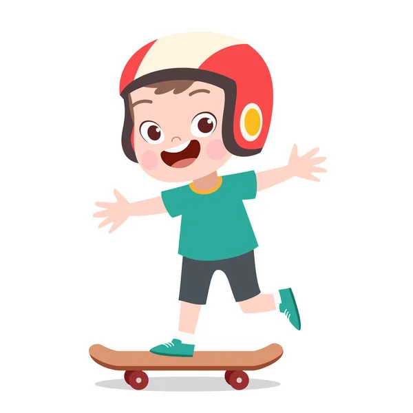 Щасливий дитячий спортивний скейтборд Векторні ілюстрації — стоковий вектор
