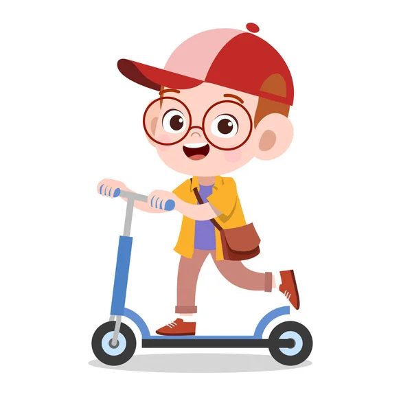 Heureux enfant sport scooter vecteur illustration — Image vectorielle