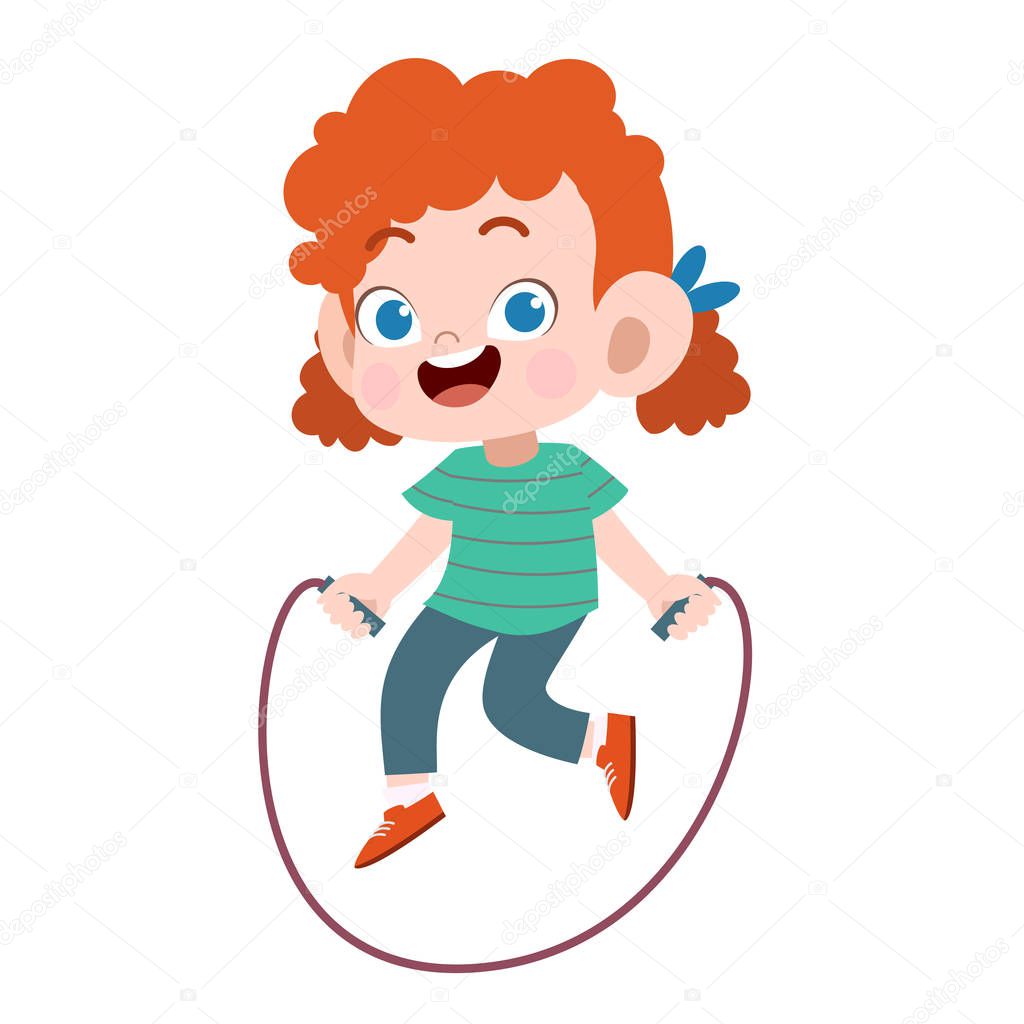 happy kid play with rope vector illustration