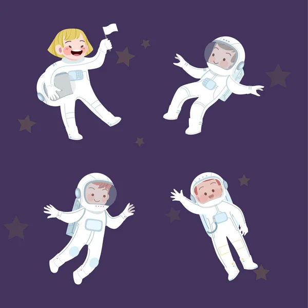 可爱的孩子工作宇航员和爱好收集 — 图库矢量图片