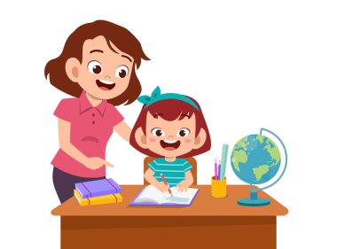 ebeveyn yardım çocuk illüstrasyon öğretmek