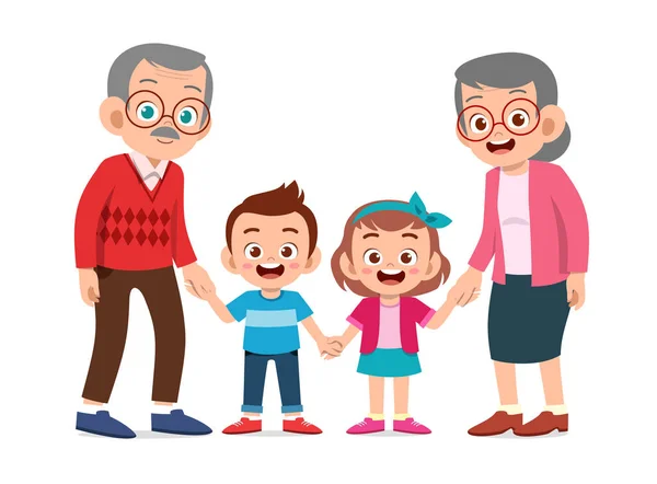 Gelukkige kinderen met grootouder illustratie — Stockvector