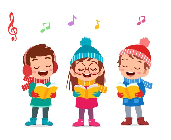 Heureux enfants Noël chanter musical — Image vectorielle