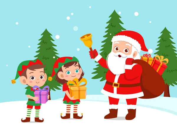 Papai Noel feliz dar presente para crianças — Vetor de Stock