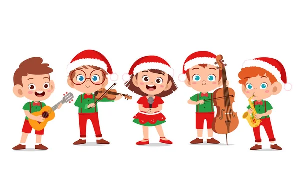 Happy kids christmas sing musical — Stock Vector