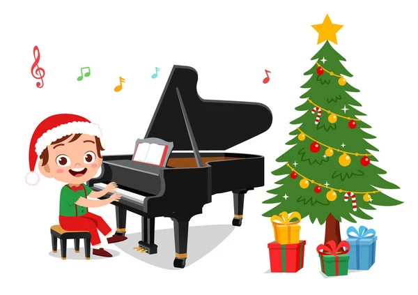 Bambini felici cantano con il pianoforte Natale — Vettoriale Stock
