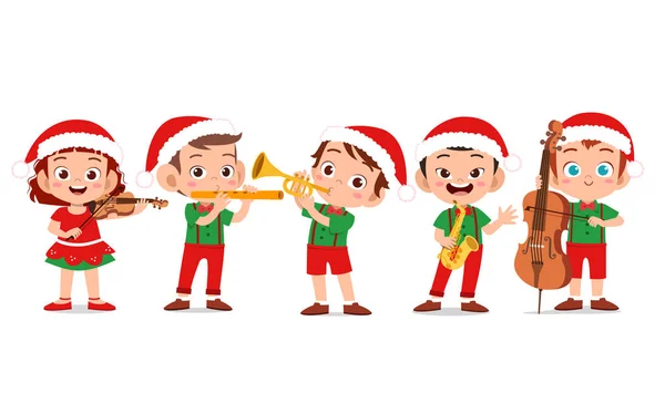 Happy kids christmas sing musical — Stock Vector