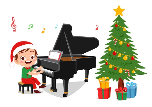 Happy kids sing with piano christmas — Stock Vector