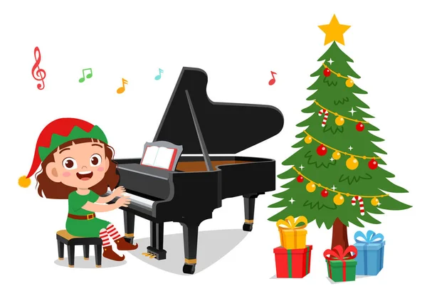 Happy kids sing with piano christmas — Stock Vector