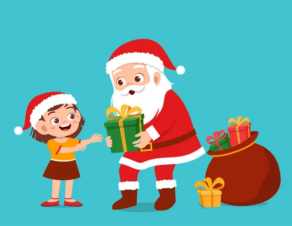 행복한 산타는 아이들에게 선물을 주고 — 스톡 벡터