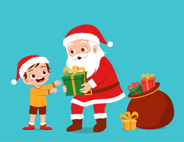 Happy Santa dać prezent dla dzieci — Wektor stockowy