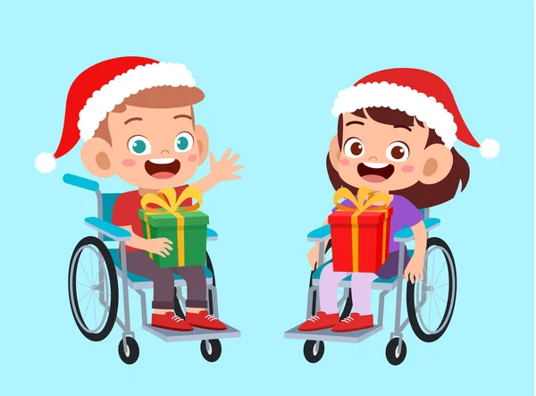 Bambini felici dare regalo ad un amico Natale — Vettoriale Stock