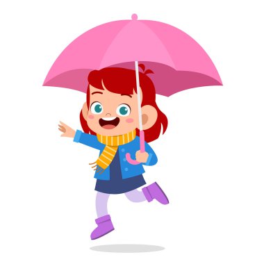 mutlu sevimli çocuk şemsiye yağmur günü kullanın