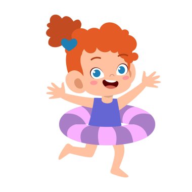 yüzme halkası vektörü ile mutlu sevimli çocuk