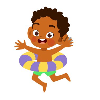 yüzme halkası vektörü ile mutlu sevimli çocuk