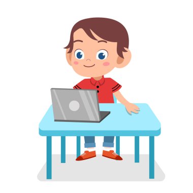 mutlu sevimli akıllı çocuk dizüstü bilgisayar internet oynamak