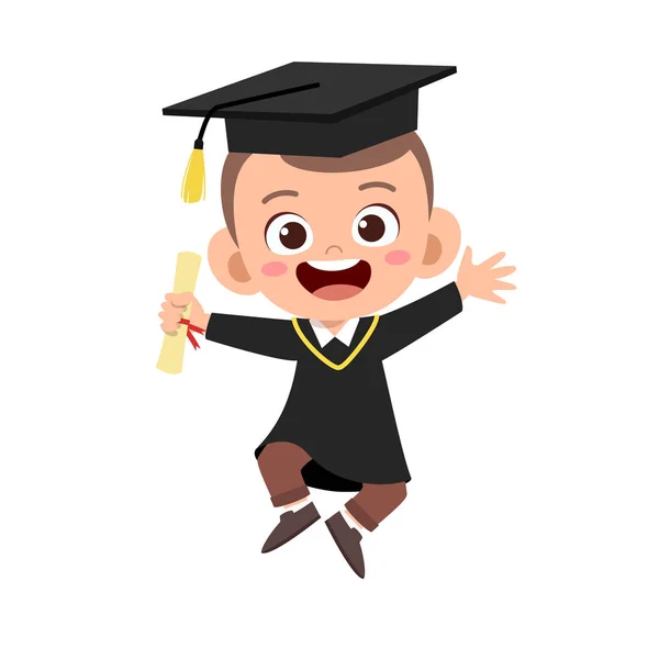Χαρούμενο χαριτωμένο παιδί άλμα αποφοίτηση διάνυσμα σχεδιασμού — Διανυσματικό Αρχείο