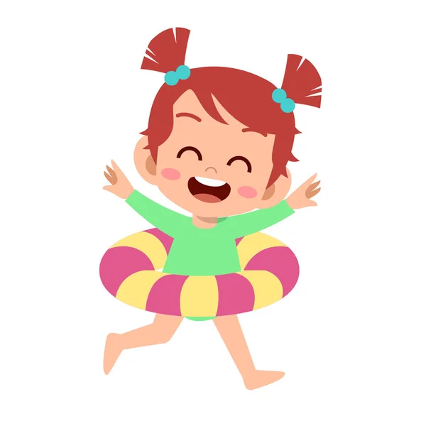 水泳リングベクトルを持つ幸せなかわいい子供 — ストックベクタ