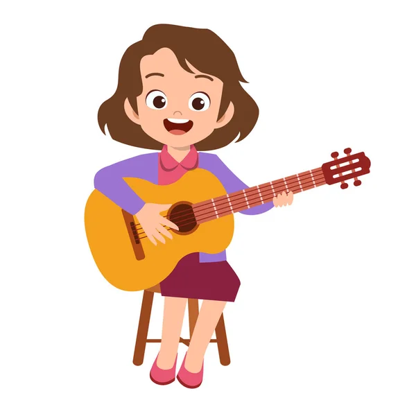 Fericit drăguț adolescent juca chitară cântând artist — Vector de stoc