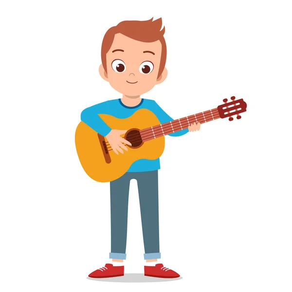 Feliz bonito adolescente tocar guitarra cantar artista —  Vetores de Stock