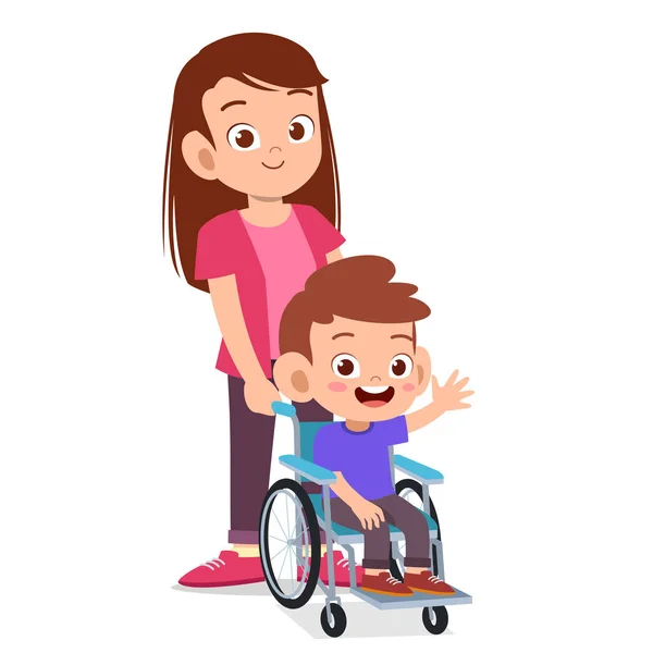 Ευτυχισμένος χαριτωμένο μαμά και παιδί σε αναπηρικό καροτσάκι — Διανυσματικό Αρχείο