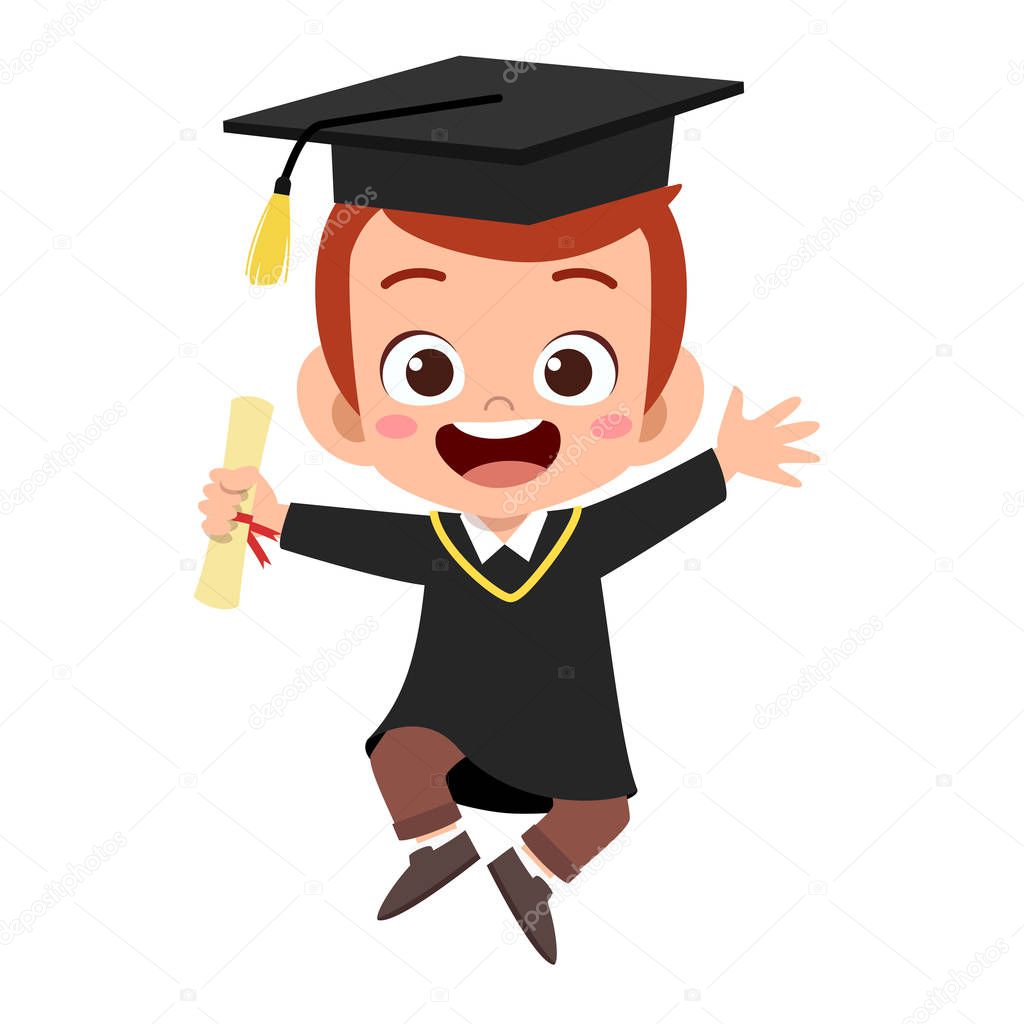 happy cute kid jump graduation vector design