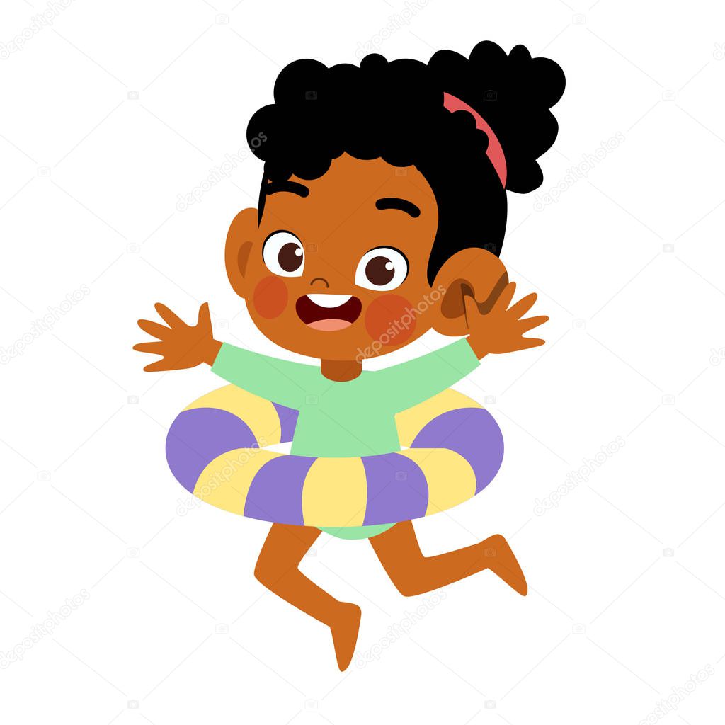 happy cute kid with swim ring vector