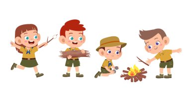 mutlu sevimli çocuklar yaz kampı tatil seti