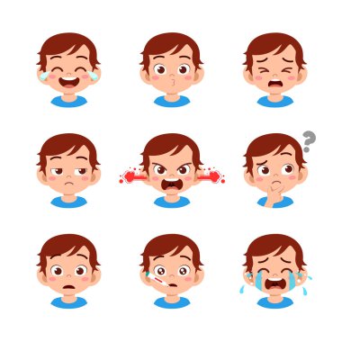 sevimli çocuk yüz ifadesi emoji ifade seti