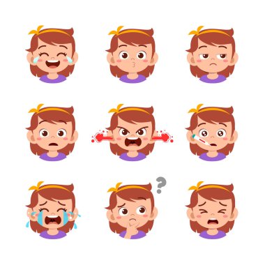sevimli çocuk yüz ifadesi emoji ifade seti