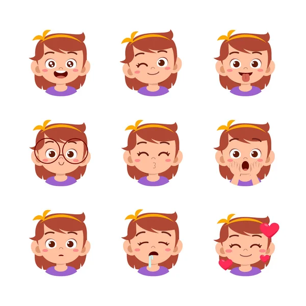 Lindo niño cara expresión emoji emoticono conjunto — Vector de stock