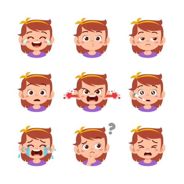 Lindo niño cara expresión emoji emoticono conjunto — Vector de stock