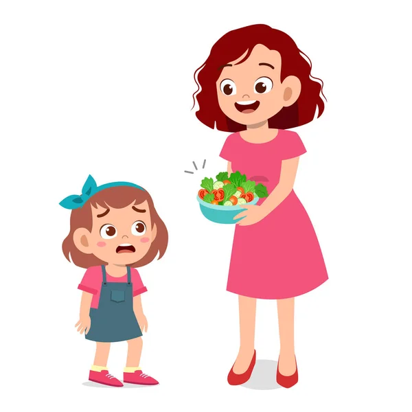 Niños lindos no quieren comer ensalada — Vector de stock