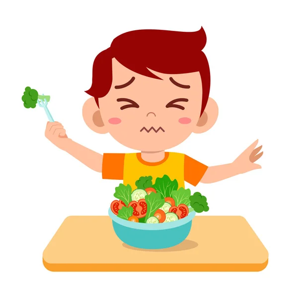 Niños lindos no quieren comer ensalada — Vector de stock